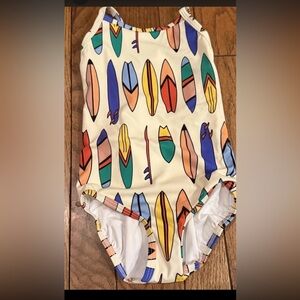 New Hanna Andersson Sunblock Hang Ten Bow Ecru Bathing Suit O/P 3T 90